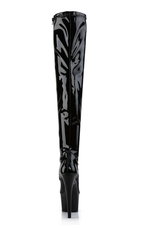 ADORE-3000 Black Patent Thigh High Stretch Boots-Pleaser-Tragic Beautiful