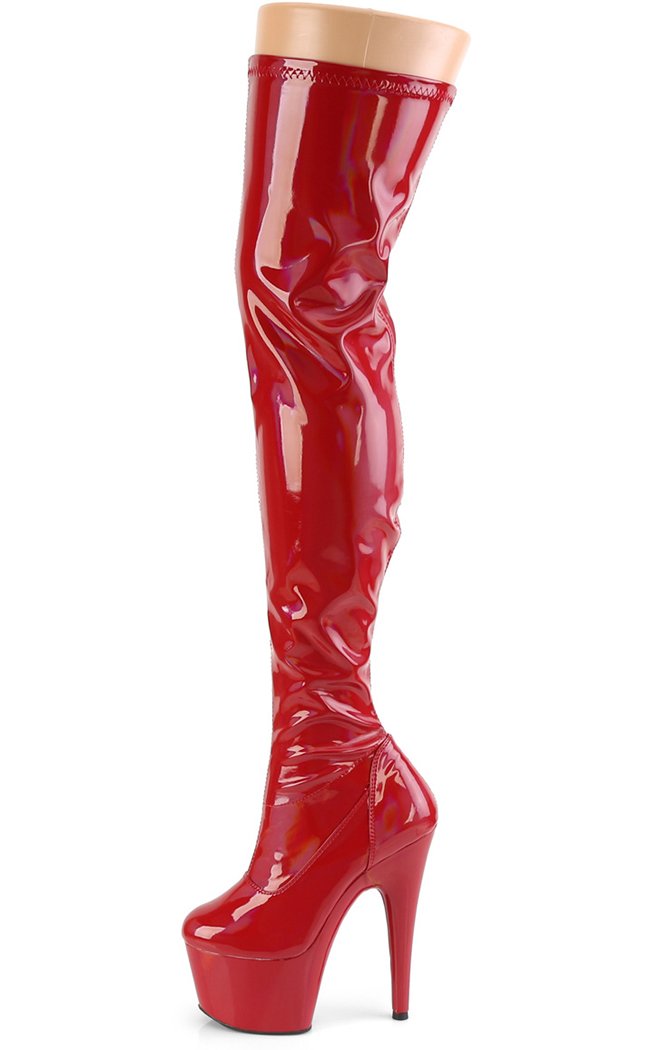 ADORE-3000HWR Red Hologram Thigh High Boots-Pleaser-Tragic Beautiful