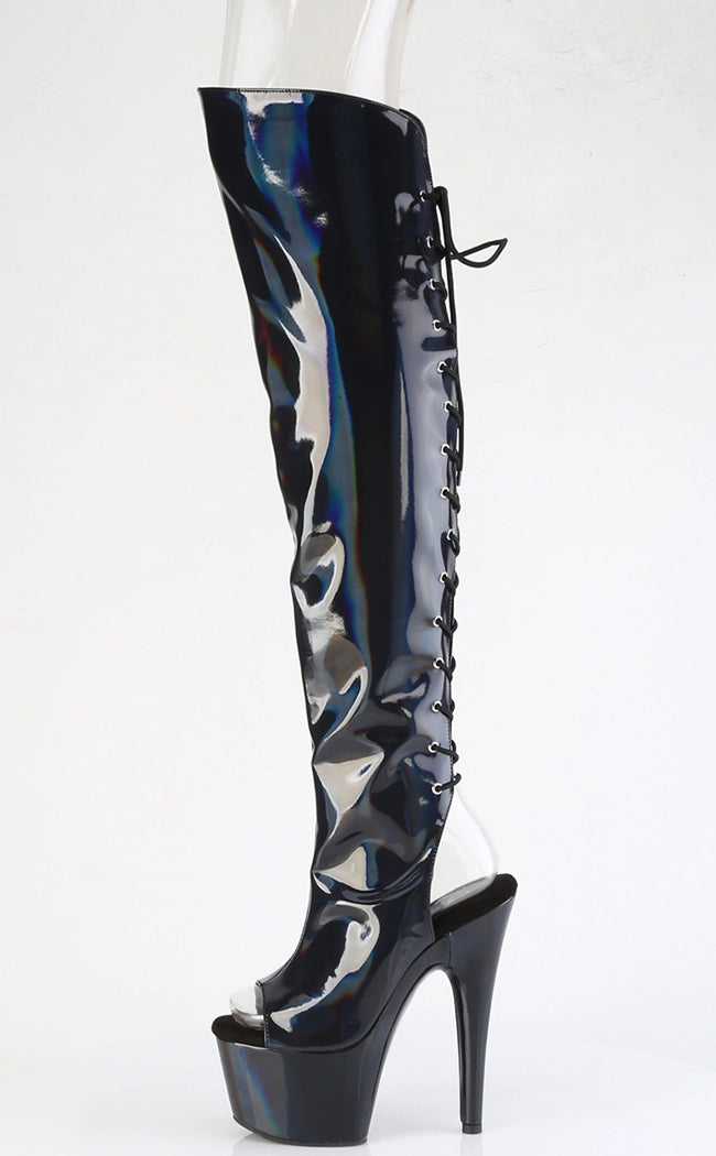 ADORE-3019HWR Black Holo Knee High Boots