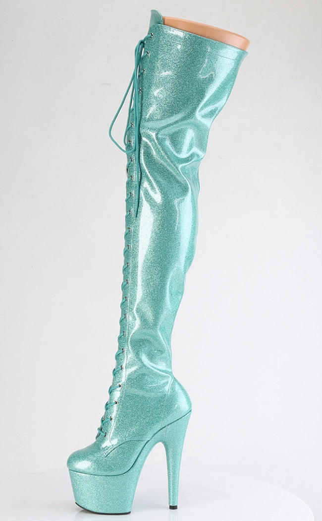 ADORE-3020GP Aqua Glitter Patent Thigh High Boots