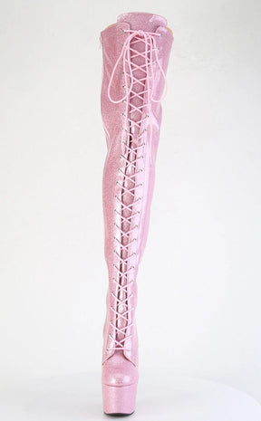 ADORE-3020GP Baby Pink Glitter Patent Thigh High Boots-Pleaser-Tragic Beautiful