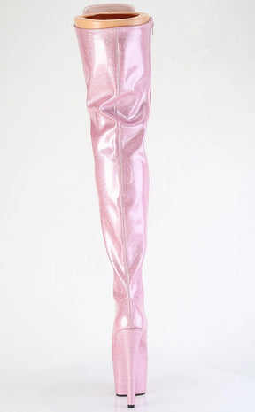 ADORE-3020GP Baby Pink Glitter Patent Thigh High Boots-Pleaser-Tragic Beautiful