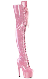 ADORE-3020GP Baby Pink Glitter Patent Thigh High Boots-Pleaser-Tragic Beautiful