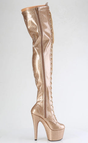 ADORE-3020GP Gold Glitter Patent Thigh High Boots