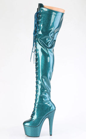 ADORE-3020GP Teal Glitter Patent Thigh High Boots