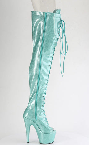 ADORE-3021GP Aqua Glitter Patent Thigh High Boots