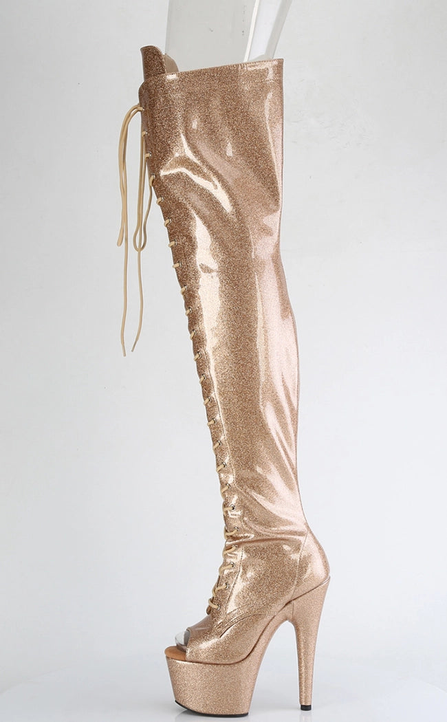ADORE-3021GP Gold Glitter Patent Thigh High Boots