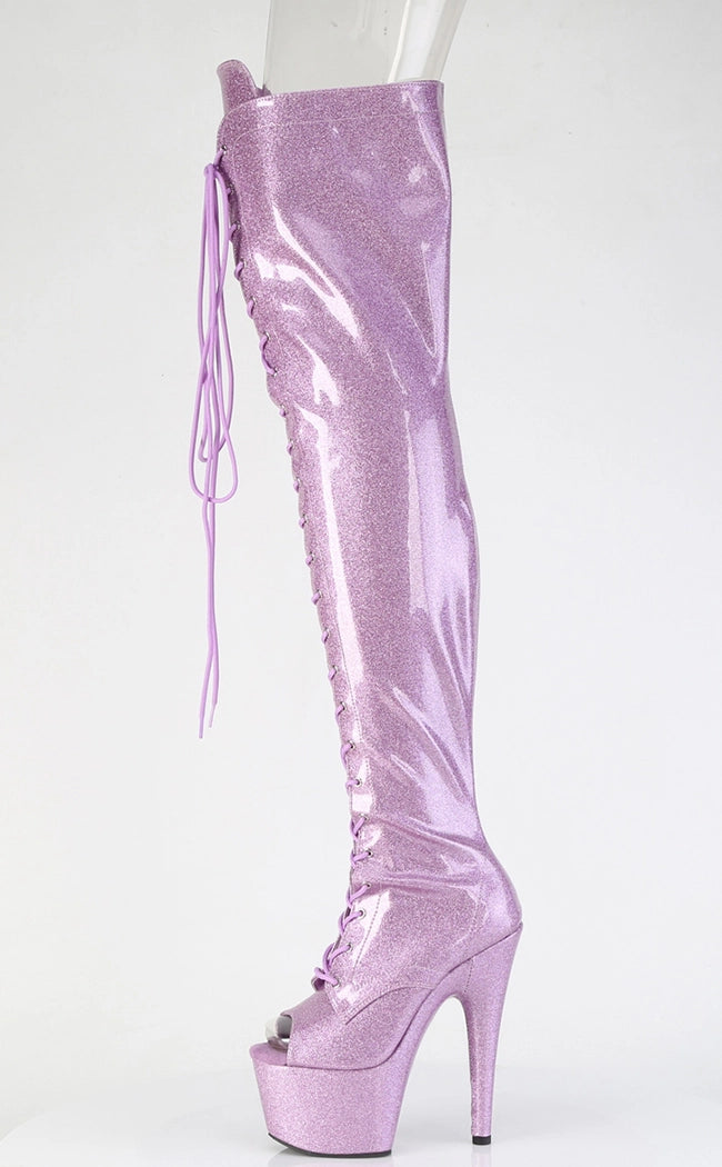 ADORE-3021GP Lilac Pink Glitter Patent Thigh High Boots