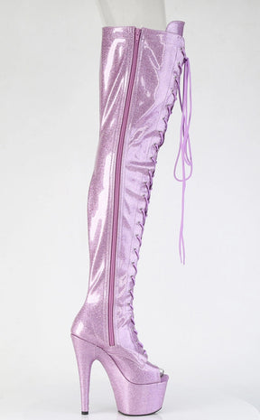 ADORE-3021GP Lilac Pink Glitter Patent Thigh High Boots