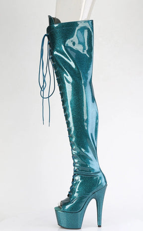 ADORE-3021GP Teal Glitter Patent Thigh High Boots