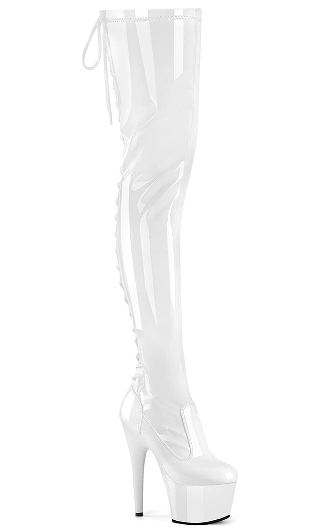 ADORE-3850 White Patent Thigh High Boots