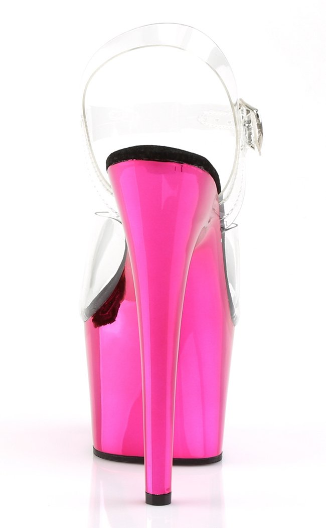 ADORE-708 Clear & Hot Pink Chrome Heels-Pleaser-Tragic Beautiful
