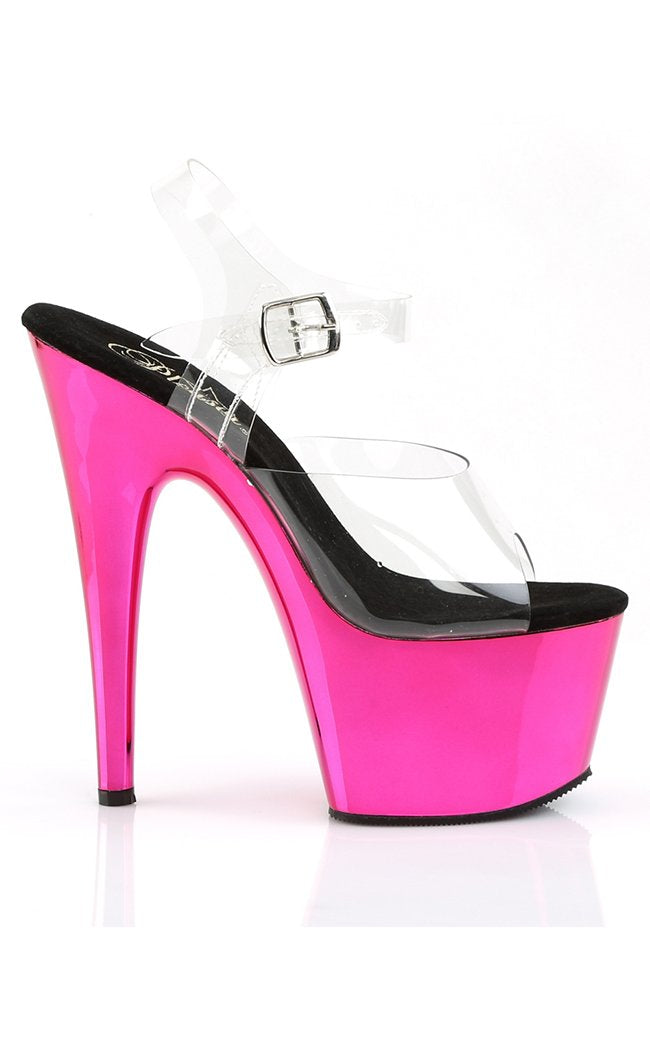 ADORE-708 Clear & Hot Pink Chrome Heels-Pleaser-Tragic Beautiful