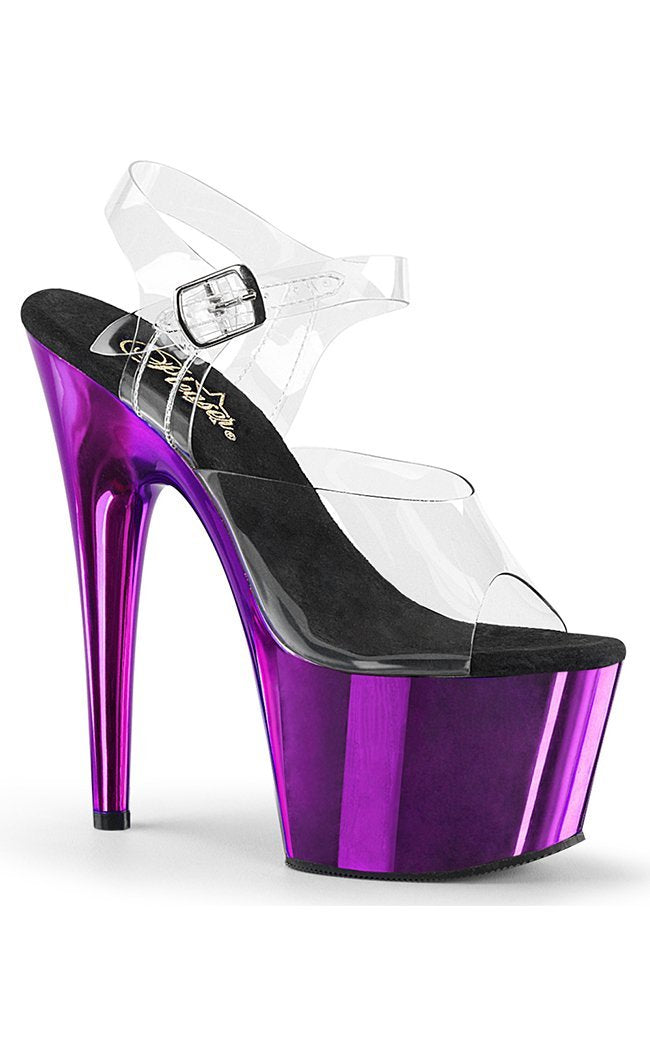 ADORE-708 Clear & Purple Chrome Heels-Pleaser-Tragic Beautiful