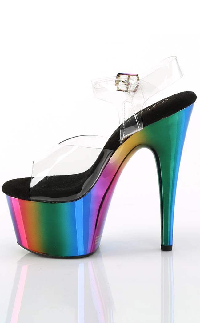 ADORE-708RC Clear/Rainbow Chrome Heels-Pleaser-Tragic Beautiful