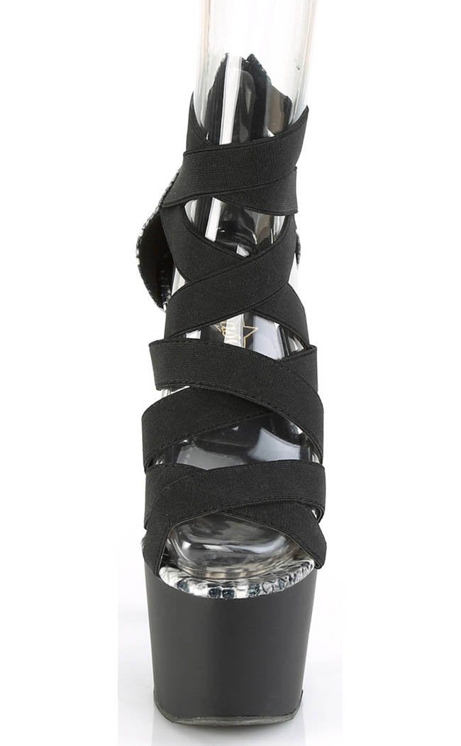 ADORE-748SP Black Elastic Snake Print Ankle Boots-Pleaser-Tragic Beautiful