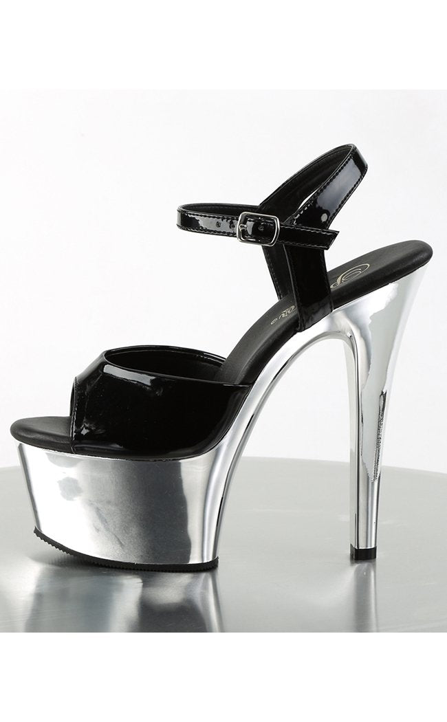 ASPIRE-609 Blk Pat/Slv Chrome Heels-Pleaser-Tragic Beautiful