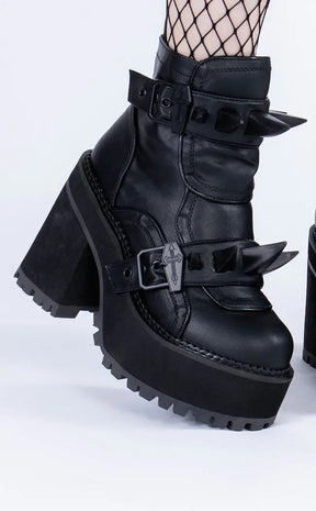 ASSAULT-72 Black Vegan Leather Ankle Boots-Demonia-Tragic Beautiful