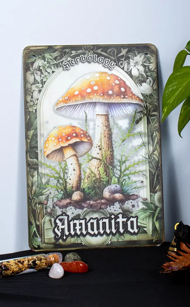 Amanita Herbology Tin Sign-Drop Dead Gorgeous-Tragic Beautiful