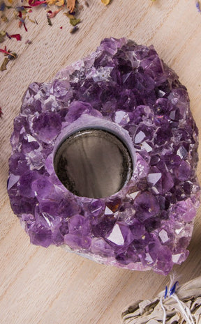 Amethyst Crystal Cluster Candle Holder-Crystals-Tragic Beautiful