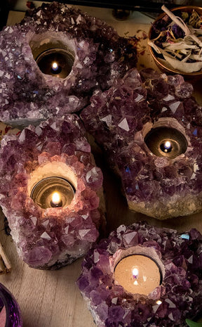 Amethyst Crystal Cluster Candle Holder-Crystals-Tragic Beautiful