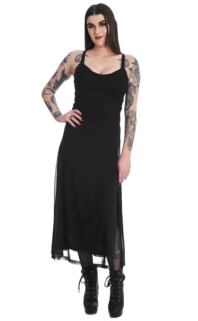 Araxiel Black Mesh Maxi Dress-Banned Apparel-Tragic Beautiful