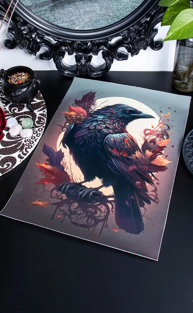 Autumnal Crow A3 Canvas Print-Gothic Gifts-Tragic Beautiful