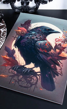 Autumnal Crow A3 Canvas Print-Gothic Gifts-Tragic Beautiful