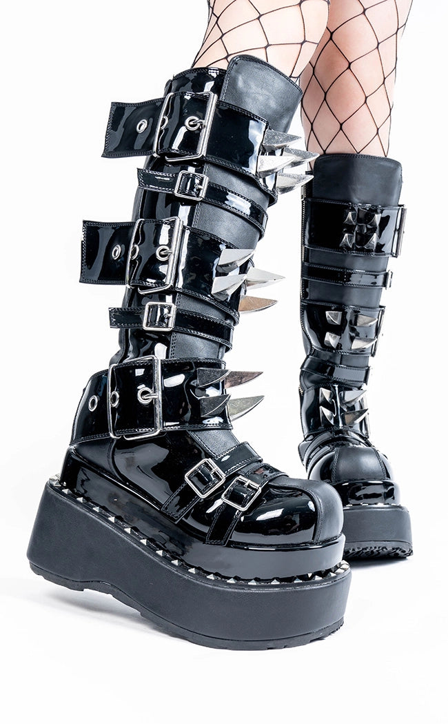 BEAR-215 Black Patent Knee-High Boots-Demonia-Tragic Beautiful