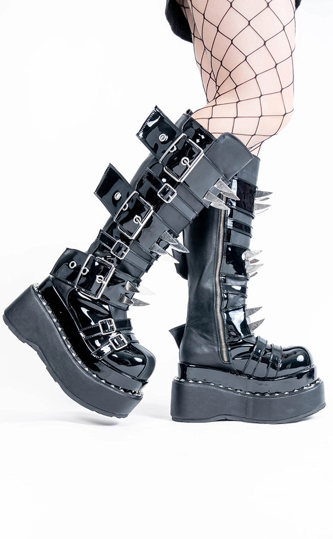 BEAR-215 Black Patent Knee-High Boots