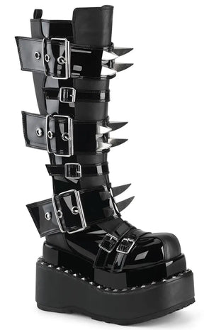 BEAR-215 Black Patent Knee-High Boots-Demonia-Tragic Beautiful