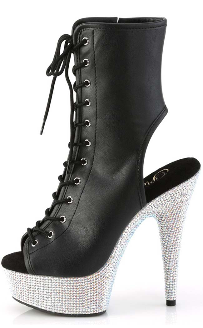BEJEWELED-1016-6 Black Matte/Silver Rhinestone Boots-Pleaser-Tragic Beautiful