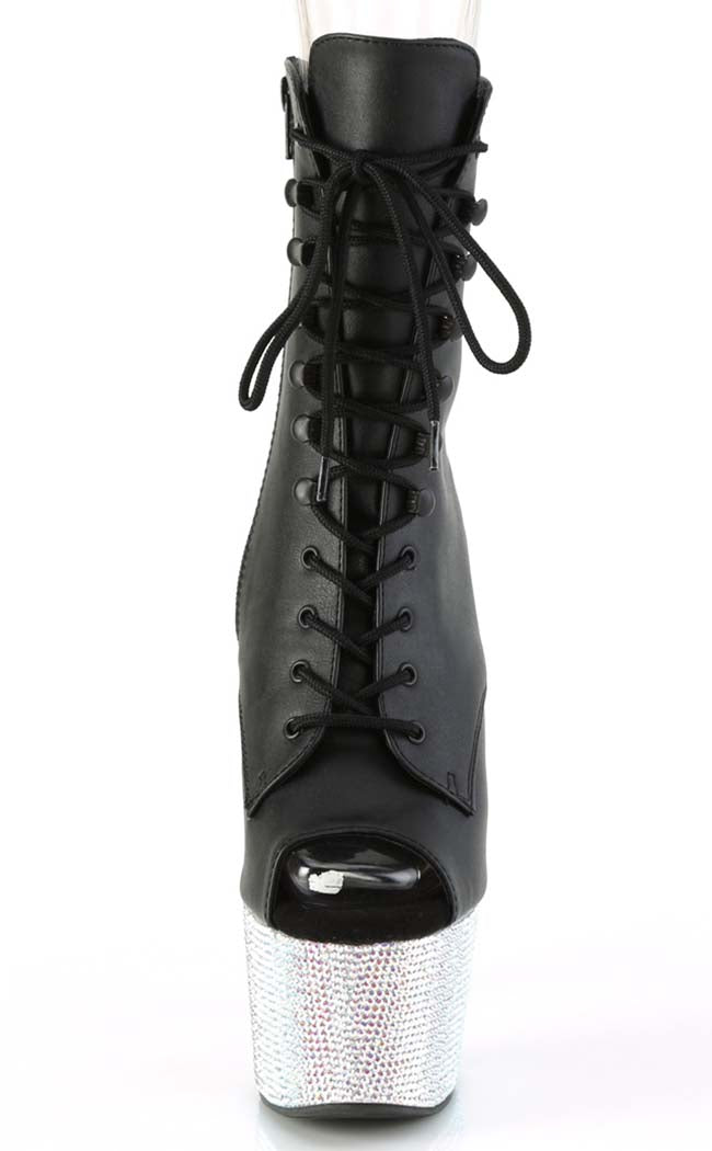 BEJEWELED-1021-7 Black Matte/Silver Rhinestone Boots-Pleaser-Tragic Beautiful