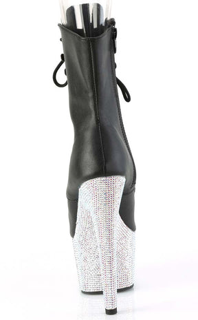 BEJEWELED-1021-7 Black Matte/Silver Rhinestone Boots-Pleaser-Tragic Beautiful