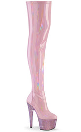 BEJEWELED-3000-7 Baby Pink Thigh-High Rhinestone Boots-Pleaser-Tragic Beautiful