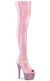 BEJEWELED-3011-7 Baby Pink Thigh-High Rhinestone Boots-Pleaser-Tragic Beautiful