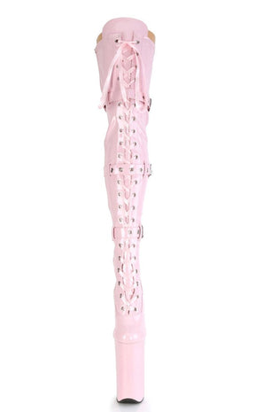 BEYOND-3028 Baby Pink Stretch Patent Thigh High Boots-Pleaser-Tragic Beautiful