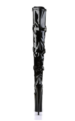 BEYOND-3028 Black Stretch Patent Thigh High Boots-Pleaser-Tragic Beautiful