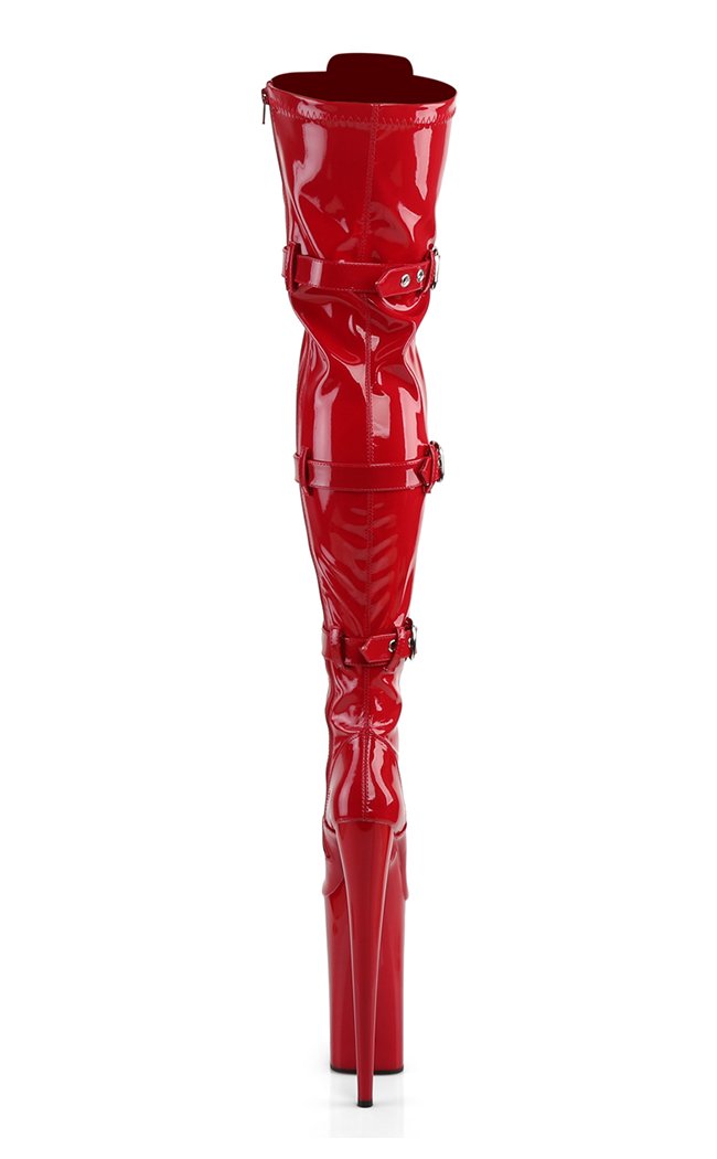 BEYOND-3028 Red Stretch Patent Thigh High Boots-Pleaser-Tragic Beautiful