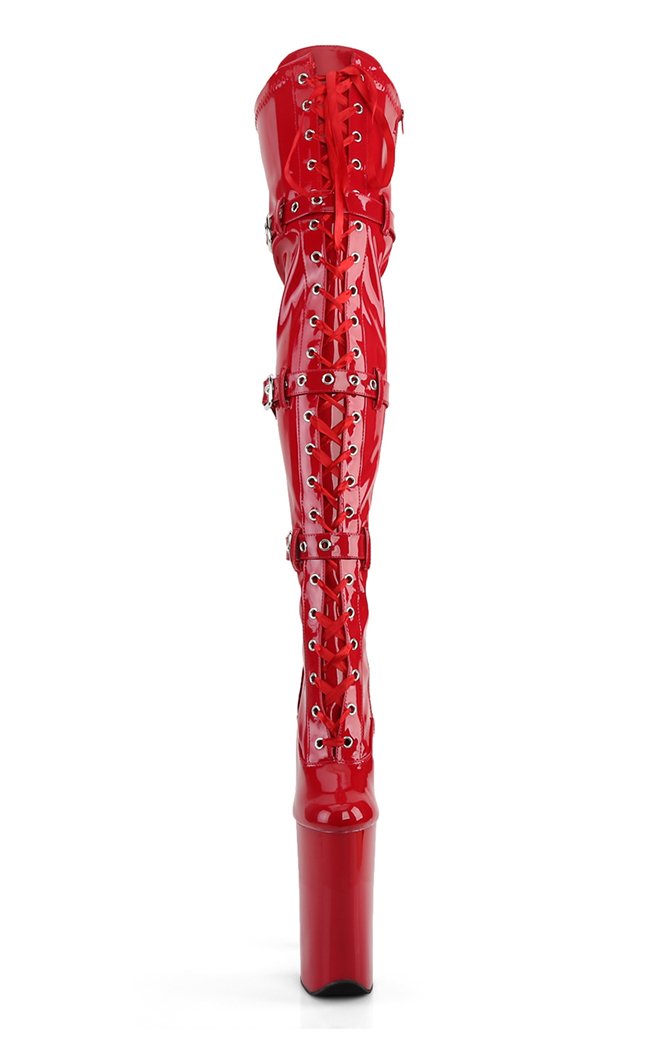 BEYOND-3028 Red Stretch Patent Thigh High Boots-Pleaser-Tragic Beautiful