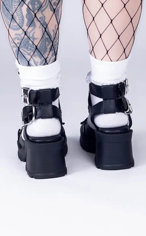 BRATTY-07 Black Chunky Heel Sandals (AU Stock)-Demonia-Tragic Beautiful