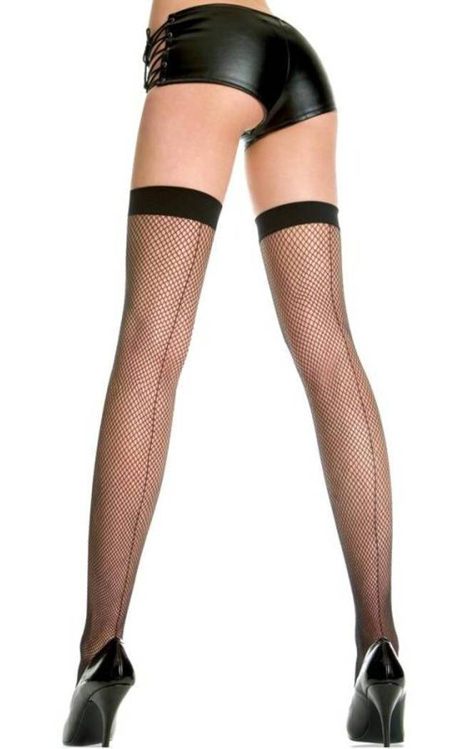 Backseam Fishnet Thigh High Stockings Black-Clothing-Music Legs-One Size-Tragic Beautiful