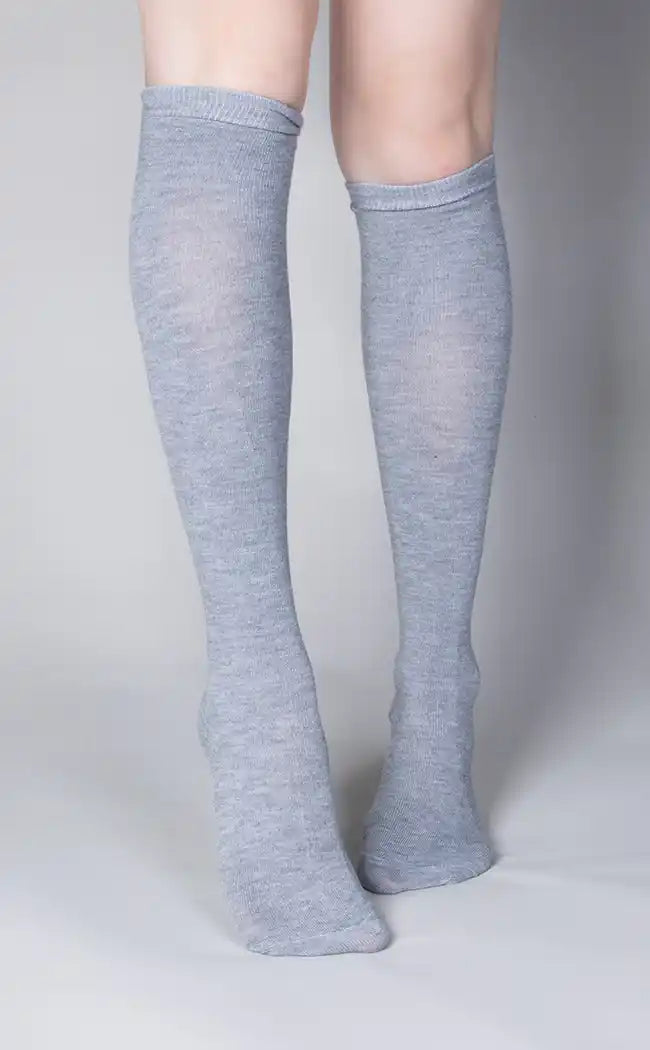 Basic Grey Knee High Socks-TB-Tragic Beautiful