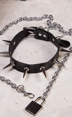 Be Your Dog Spiked Choker Necklace Set-Cold Black Heart-Tragic Beautiful