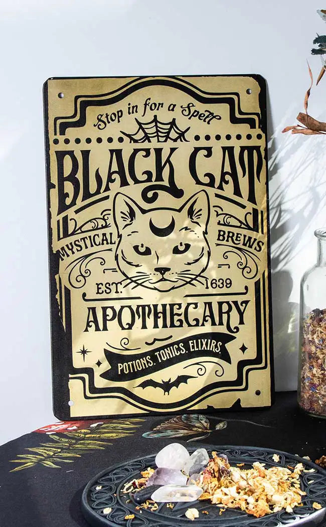 Black Cat Apothecary Metal Sign-Drop Dead Gorgeous-Tragic Beautiful
