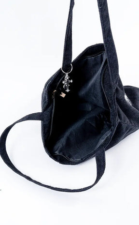 Black Corduroy Tote Bag | Baphomet-Gothic Accessories-Tragic Beautiful