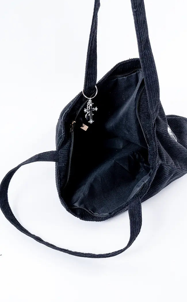 Black Corduroy Tote Bag | Baphomet-Gothic Accessories-Tragic Beautiful