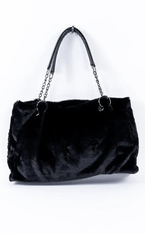Black Fuzzy Handbag with Bat Card Holder-Gothic Accessories-Tragic Beautiful