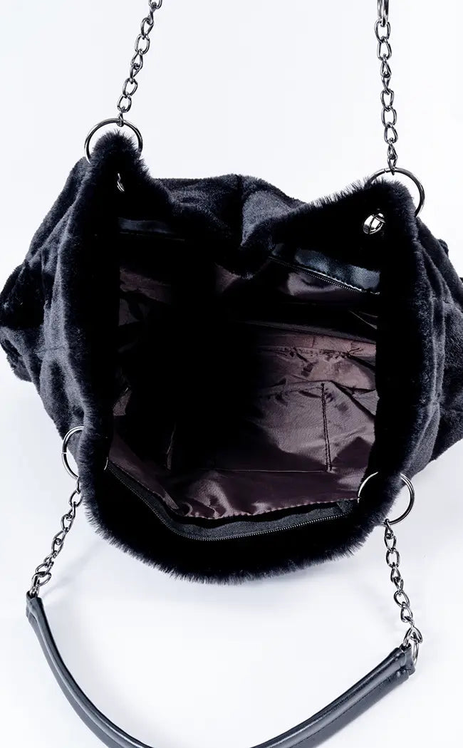 Black Fuzzy Handbag with Bat Card Holder