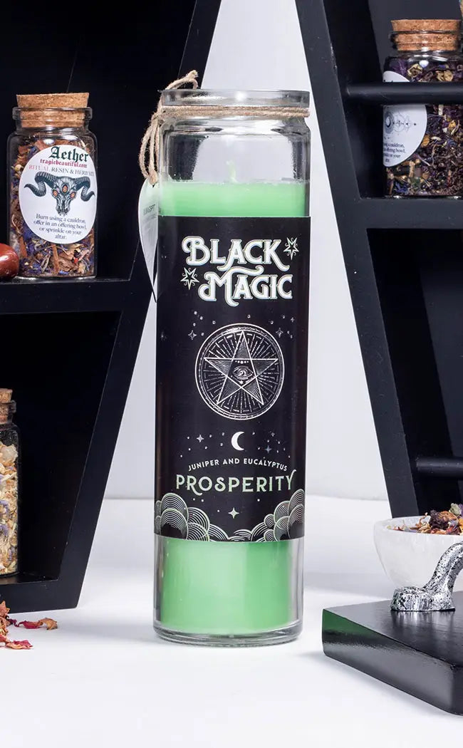 Black Magic Glass Candle | Prosperity | Juniper & Eucalyptus-Candle Magic-Tragic Beautiful